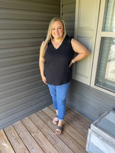 Black Ruffle Trim Tank - Curvy