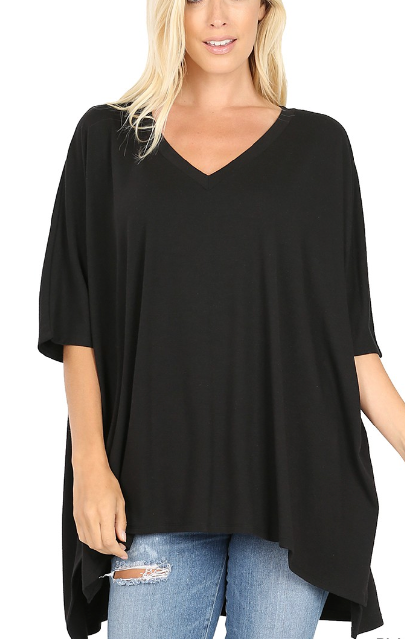 Black Oversized V-neck Top