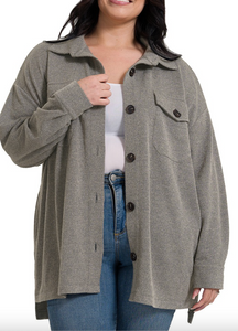 Ash Grey Jacquard Shacket with Pockets - Curvy