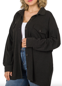 Black Jacquard Shacket with Pockets - Curvy