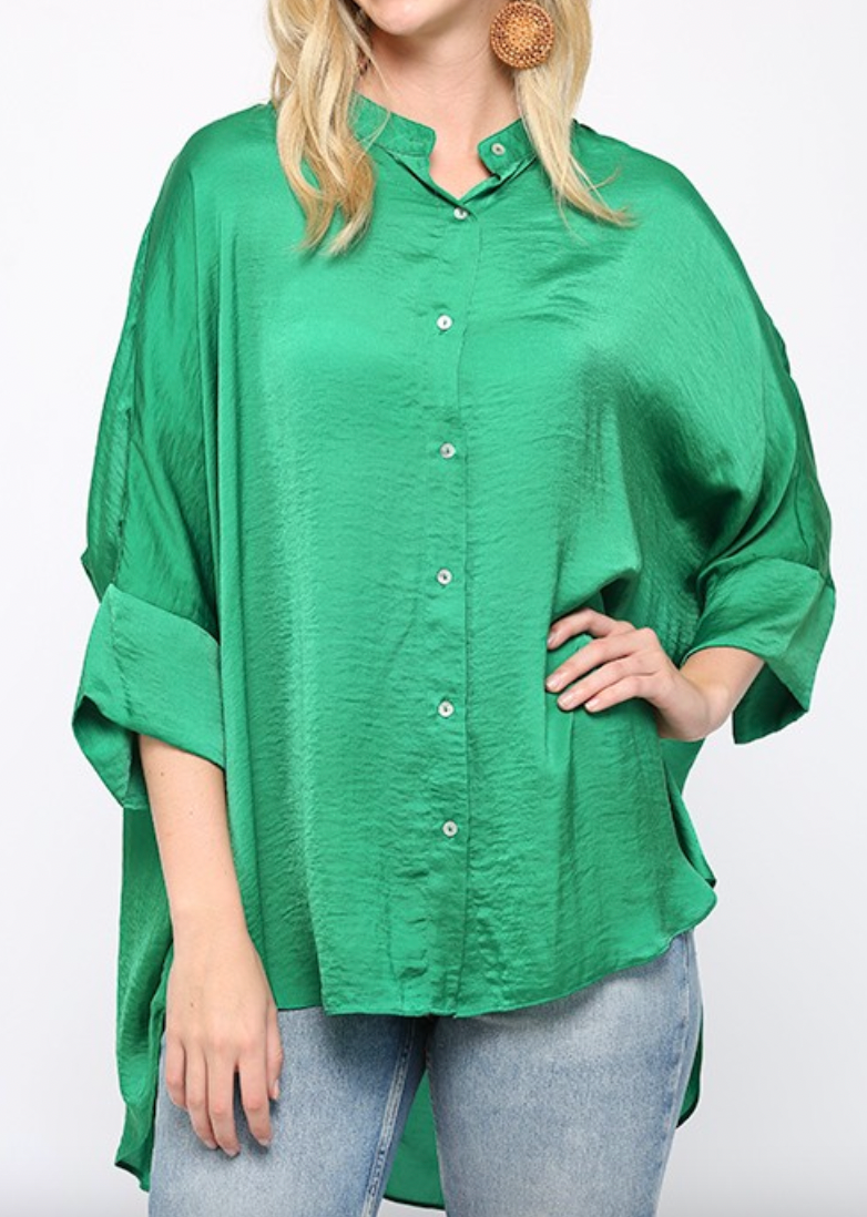 Emerald Satin Button Down