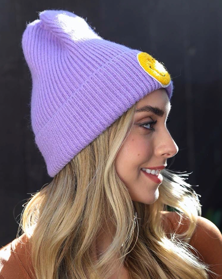 Lavender Smiley Beanie