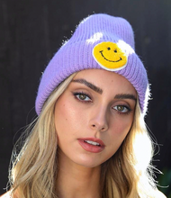 Load image into Gallery viewer, Lavender Smiley Beanie
